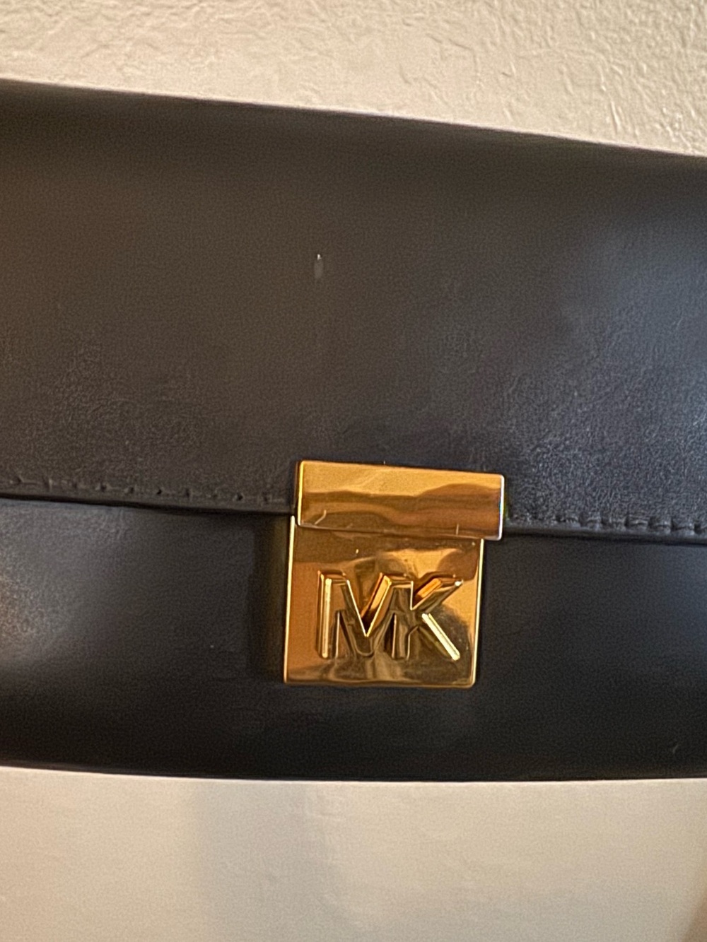 Michael Kors Black Leather Clutch with Gold MK Lock Plate